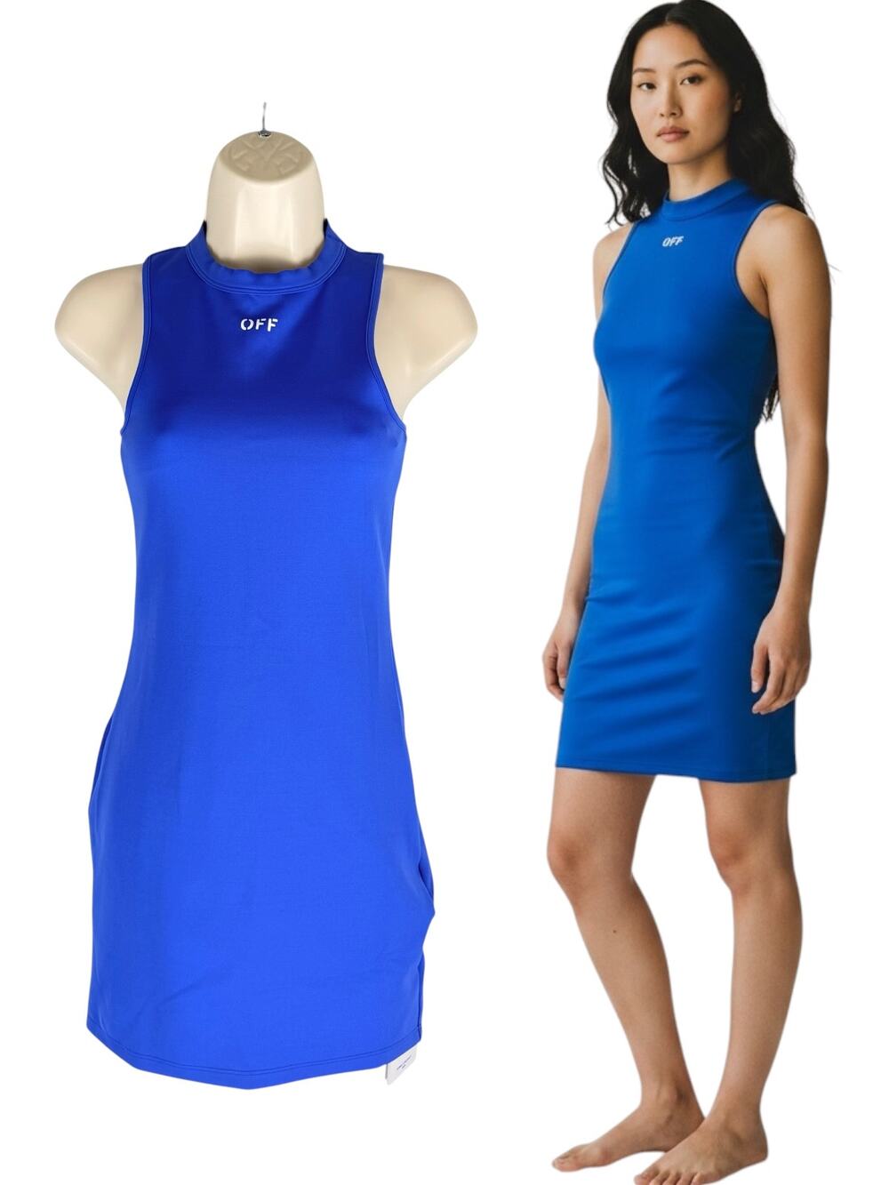 New Off-White Sleek Rowing Racer Back Mini Dress Logo Blue Size 40